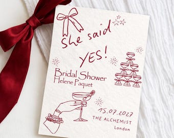 She Said Yes Bridal Shower Invitation Template | Champagne Engagement Party Invite (Digital Download)