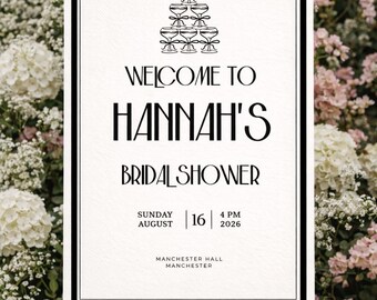 Black Tie Bridal Shower Welcome Sign Template | Elegant Minimalist Wedding Sign (Digital Download)