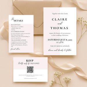 Minimalist Wedding Invitation Suite | Modern Editable Template | Printable Digital Download for DIY Brides