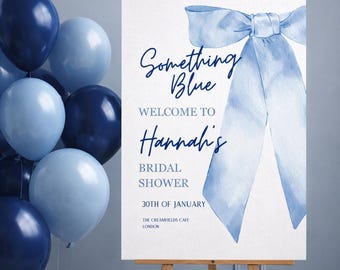 Something Blue Bridal Shower Welcome Sign | Canva Editable Bow Template (Digital Download)