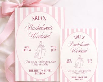 Pink Striped Bachelorette Weekend Invitation | Editable Canva Template (Digital Download)