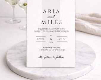 Black Tie Wedding Invitation Template, Elegant Minimalist Design (Editable Canva Template)