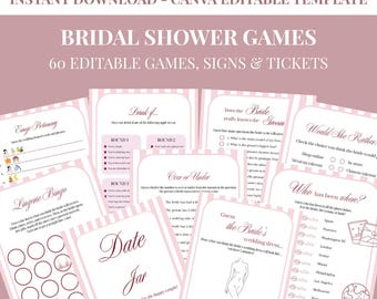 60 Editable Bridal Shower Games Bundle: Canva Templates (Digital Download)