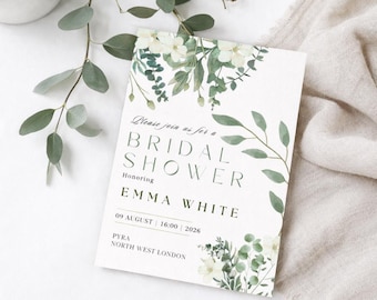 Greenery Bridal Shower Invitation Template | Eucalyptus Botanical Canva Invite (Digital Download)