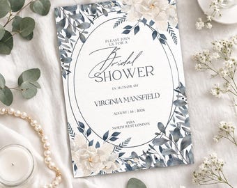 Eucalyptus Bridal Shower Invitation Template Editable Canva | Greenery Floral Wedding Shower Invite Printable Elegant Invite