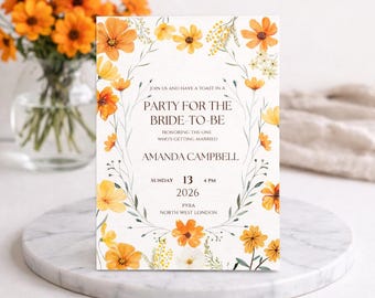 Floral Bridal Shower Invitation Template Editable in Canva | Wildflower Bridal Shower Invite | Garden Bridal Shower Invitation