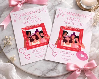 Bachelorette Party Invitation Template Editable Canva | Bride Squad Bridal Shower Invite Pink Fun Hen Party Printable Invite