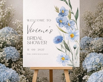 Blue Floral Bridal Shower Welcome Sign Template | Elegant Wedding Decor (Digital Download)