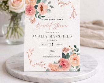 Floral Bridal Shower Invitation Template | Blush Pink Garden Invite (Digital Download)