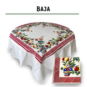 Reproduction Vintage 100% Cotton 60 Inch Square Retro Style Tablecloth - Baja Pattern