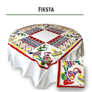 Reproduction Vintage 100% Cotton 60 Inch Square Retro Style Tablecloth - Fiesta Pattern