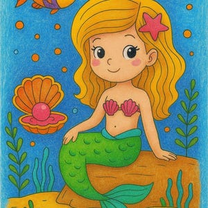 Printable Mermaid Coloring Page for Kids Cute Underwater Digital Download  Instant Art Activity Sheet