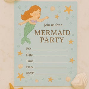 Invitation fête sirène pour filles | Faire-part d'anniversaire à remplir | imprimable sous la mer | Fichier numérique à téléchargement immédiat