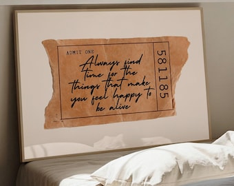 Always Find Time Quote Wall Art Printable, Vintage Ticket Style Positive Affirmation Poster, Retro Aesthetic Horizontal Digital Download