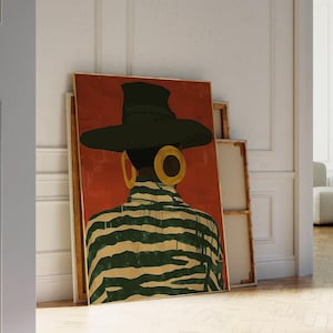 Modern Woman Wall Art, Faceless Portrait Print, Retro Abstract Illustration, Bold Color Artwork, Contemporary Printable Art