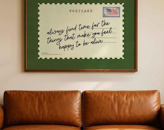 Affirmation Postcard Print: Green Retro Quote, Happy Home Decor