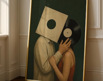 Surrealistisk vinylskiva konsttryck abstrakt parmålning retro musik väggkonst unik estetisk poster vintagestil heminredning