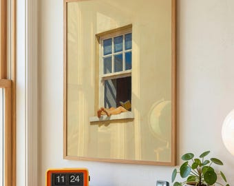 Sunny Minimalist Digital Wall Art, Warm Window Scene Print, Book Lover Aesthetic Poster, Calm Summer Dopamine Decor, Instant Download