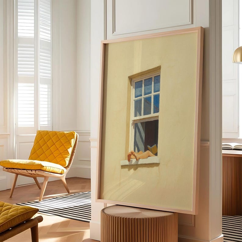 Sunny Minimalist Digital Wall Art, Warm Window Scene Print, Book Lover ...