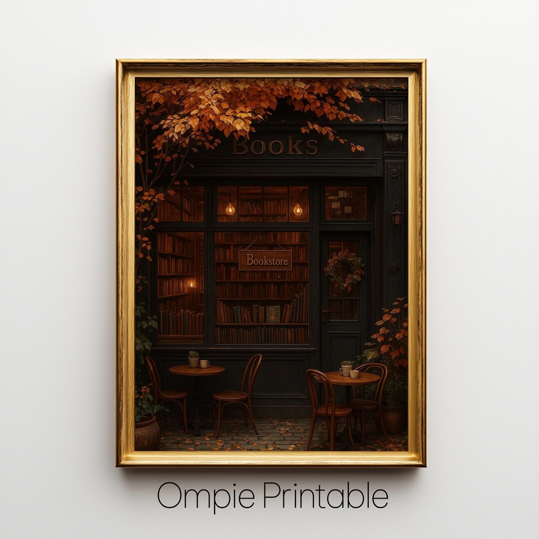 Fall Bookstore Signs Vintage Bookstore Autumn Wall Art Printable, Cozy Bookish Poster for ...