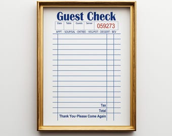 Blank Guest Check Art, Print Guest Check Print, Digital Art Download, Guest Check Wall Art, Dorm Room Decor, Trendy Wall Art