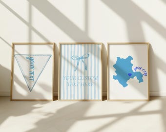 Custom College Wall Art-set: preppy decorafdrukken voor slaapzaal (digitale downloadset van 3)