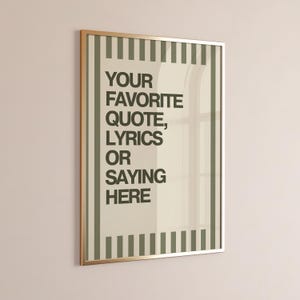 Póster con cita personalizada, texto personalizado, arte de pared, fondo de rayas, impresión, letra de canción personalizada, regalo, tipografía estética, mensaje artístico