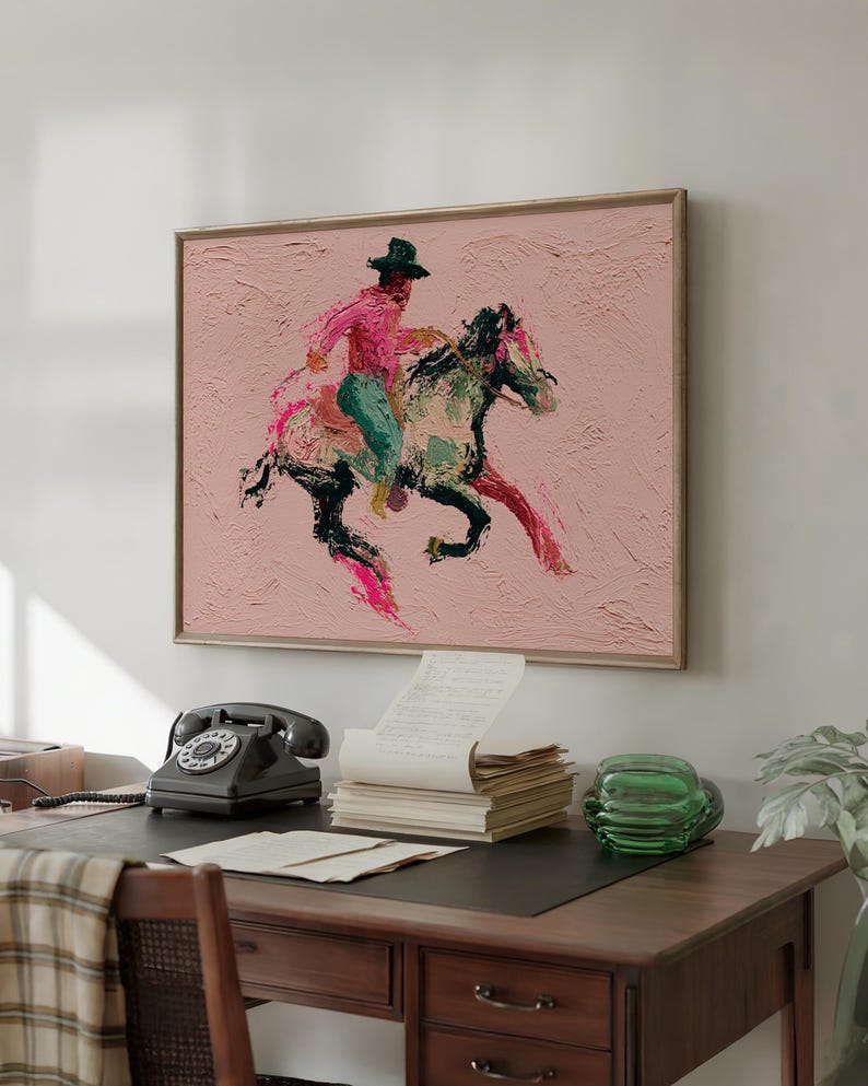 Abstract Cowboy Horse Painting Print, Western Wall Art Canvas, Colorful ...