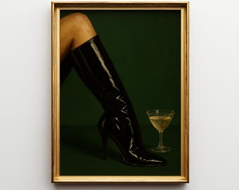 Moody Martini-kunstprint: zwarte laarzen, glamour-chique bardecor