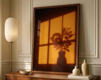 Warm Sunset Window Shadow Printable Wall Art, Minimalist Light Photography Poster, Cozy Aesthetic Digital Download