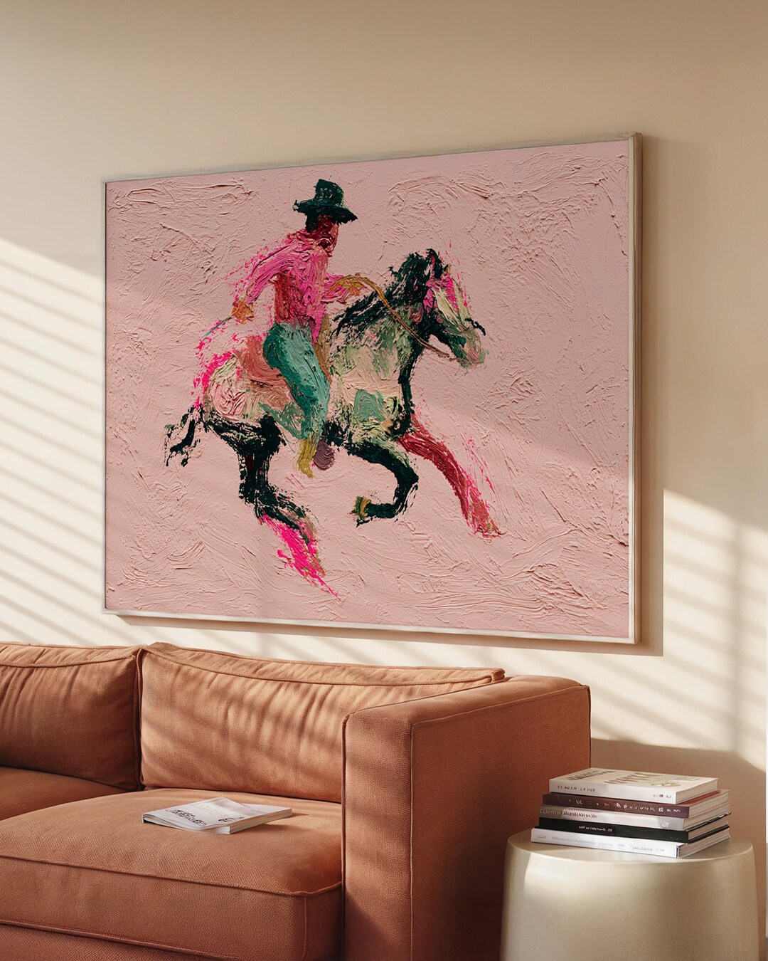 Abstract Cowboy Horse Painting Print, Western Wall Art Canvas, Colorful ...