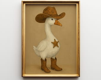 Silly Goose Cowboy Wall Art Printable, Funny Western Nursery Duck Poster, Rustic Boy Room Decor Digital Download, Sheriff Goose Print