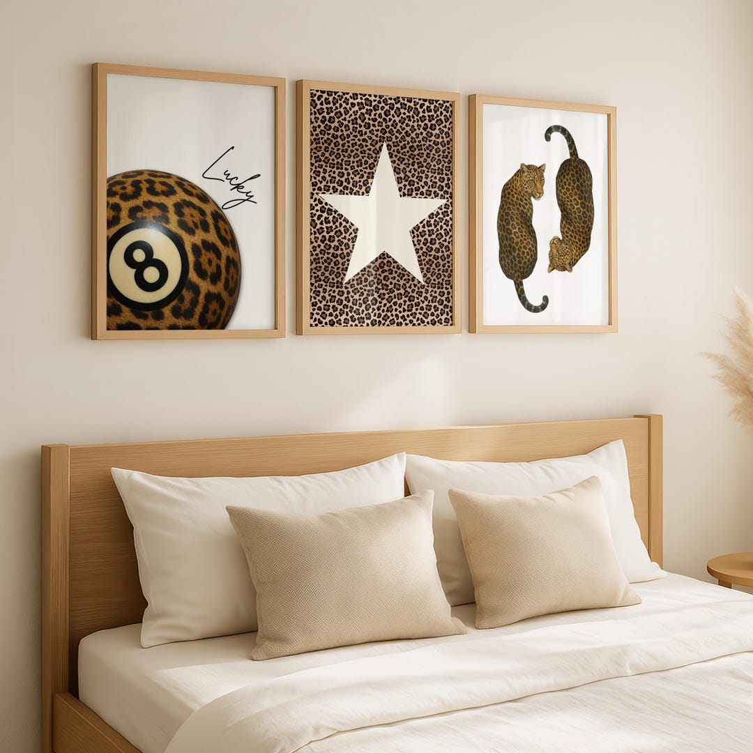 Leopard Print Wall Art Set of 3, Lucky 8 Ball Cheetah Poster, Trendy ...