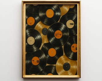 Vintage Vinyl Record Wall Art Print, Retro Music Poster, Eclectic Printable Decor, Eccentric Turntable Art Digital Download for Music Lovers