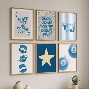 Trendy Navy Blue Print Set Of 6 Wall Art Prints Preppy Printable Decor For Dorm Room Bedroom Living Room Aesthetic Digital Poster Set