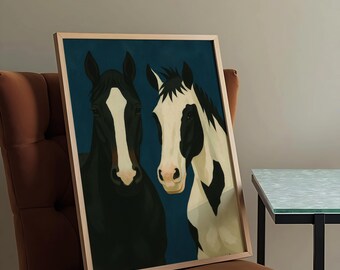 Black and White Horse Portrait Print: Farmhouse Western Decor (Digital Download)