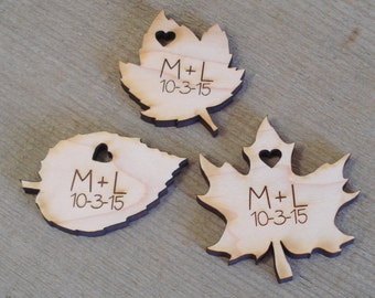 60 Wood Leaf Wedding Favors Personalized  Wood Leaves