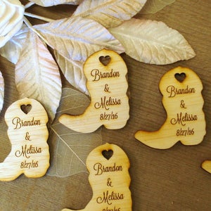 Wood Cowboy Boots Wedding Favors Personalized Set of 100 Farm Wedding image 1