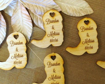 Wood Cowboy Boots Wedding Favors Personalized Set of 100 Farm Wedding