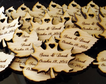 140 Wood Leaf Wedding Favors Personalized Wood Leaves