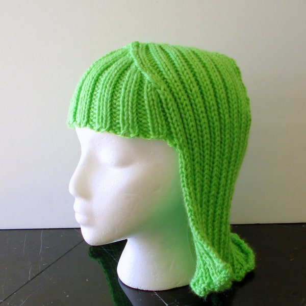 Neon Green Hat Hair Knit Wig Bright Green yarn wig