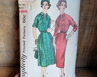 Simplicity 2188 Vintage 1957 Dress with two skirt options Sz 14 1/2  Sewing Pattern