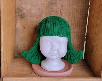 Baby Size Deep Green Hat Hair Knit Wig Baby Wig Green Wig Halloween Costume