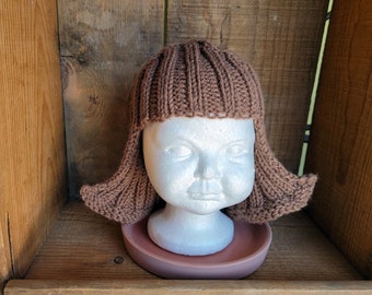 Baby Size Light Brown Hat Hair Knit Wig Baby Wig Brown Wig Halloween Costume