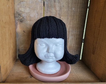 Baby Size Black Hat Hair Knit Wig Baby Wig Black Wig Halloween Costume