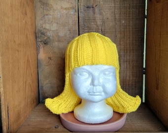 Baby Size Bright Yellow Hat Hair Knit Baby Wig Yellow Wig Halloween Costume