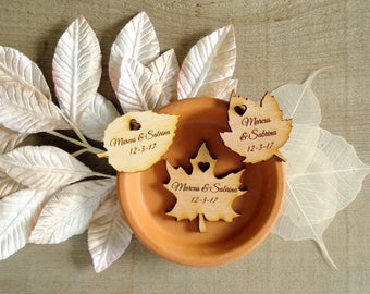 125 Wood Leaf Wedding Favors Personalized Wood Leaves