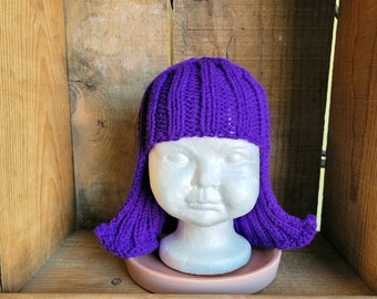 Baby Size Purple  Hat Hair Knit Wig Baby Wig For Halloween