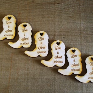 Wood Cowboy Boots Wedding Favors Personalized Set of 100 Farm Wedding image 5