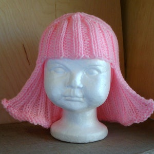 Baby Size Light Pink Hat Hair Knit Wig Baby Wig image 3